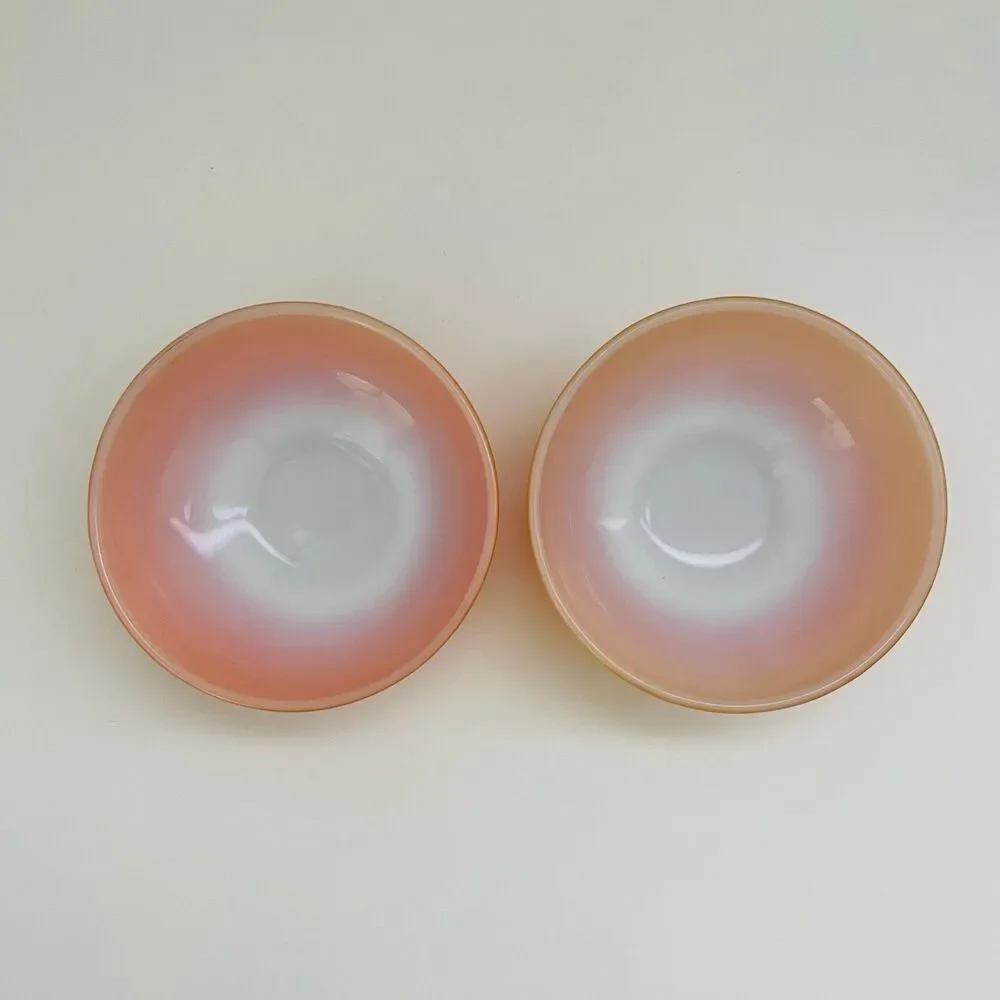 ANCHOR HOCKING Fire King Red Orange Ombré Milk Glass Footed Soup Bowls